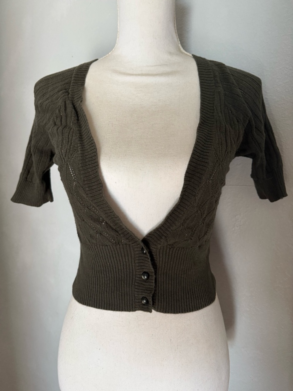 Missoni Olive Green Short-Sleeve Ribbed V-Neck Cardigan